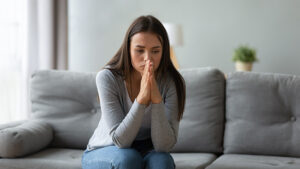 Young woman looking anxious and worried.